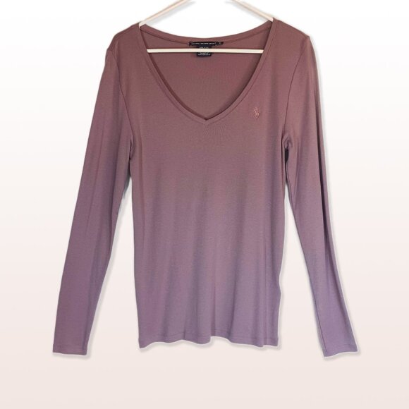 Ralph Lauren Sport V-Neck Long Sleeve Dusty Plum Top Lightweight Size XL - Picture 1 of 6
